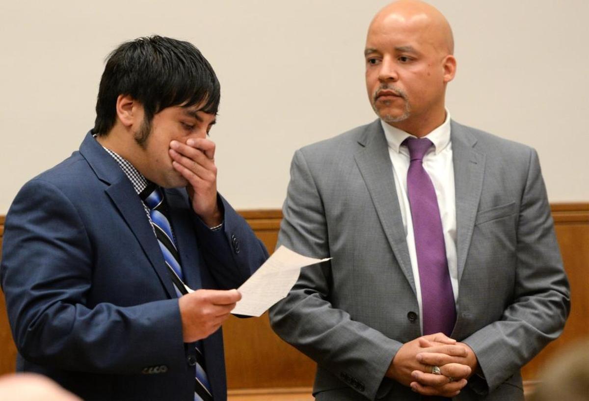 Jamison Scott Rogayan, left, reads a statement with his attorney, Alexander Ransom, during his sentencing for two counts of third-degree rape and one count indecent liberties at Whatcom County Superior Court in Bellingham,Tuesday, June 6, 2017.