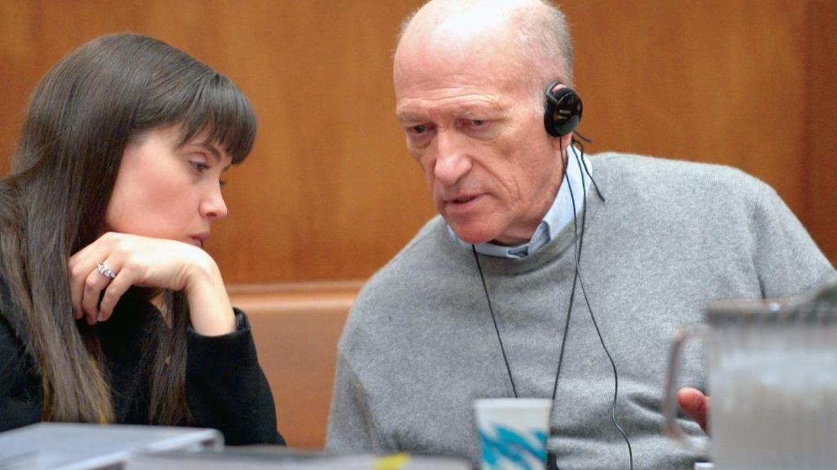 Deputy Public Defender Angela Anderson talks to defendant Bruce Hummel during opening arguments in his murder retrial in Whatcom Superior Court in Bellingham, Monday, May 13, 2014.