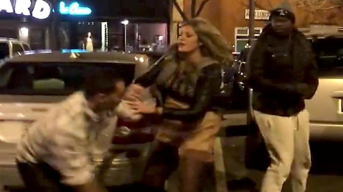 Still from a video that captures a fight in downtown Bellingham where some of the participants yell racial slurs at a black man. The video, shot Saturday, Dec. 5, has gone viral online.