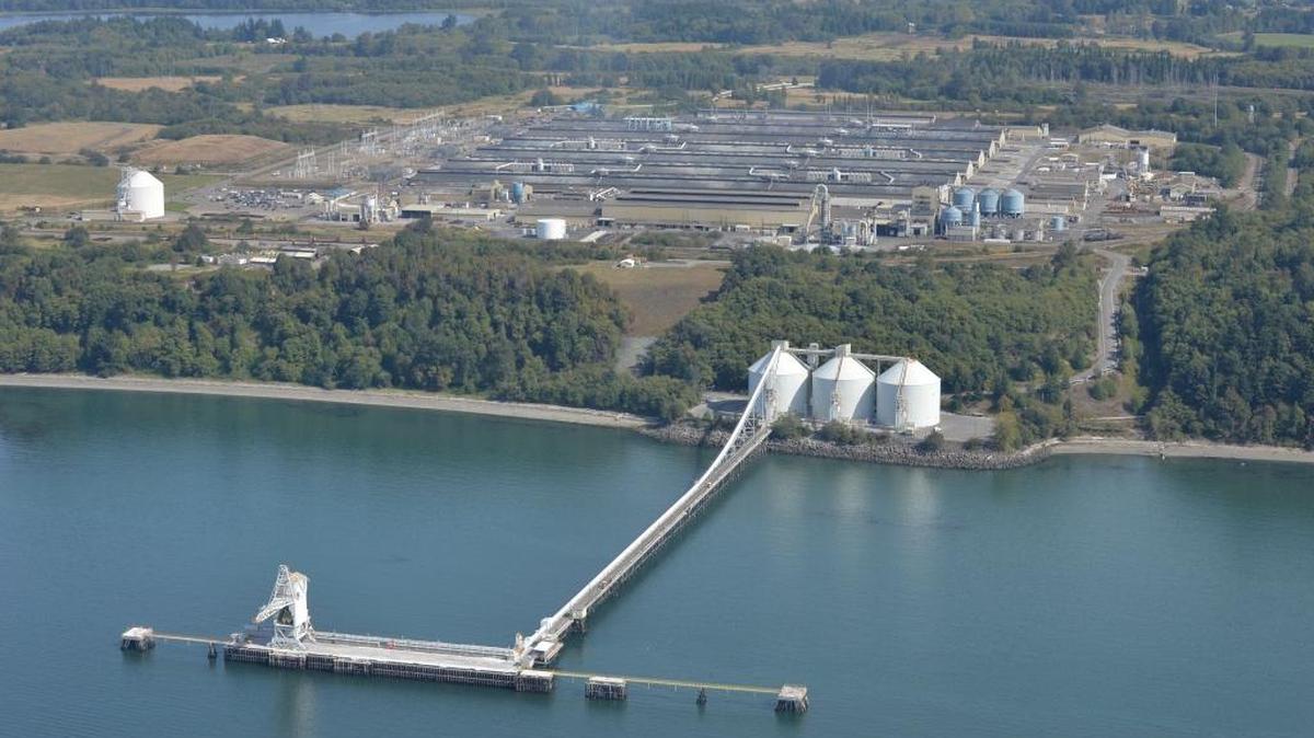 Operations at Alcoa Intalco Works in Ferndale, as seen Sept. 19, 2013, in this aerial photo, are being curtailed early in 2016. On Jan. 7, Alcoa announced another smelter shutdown and curtailing of a Texas operation.