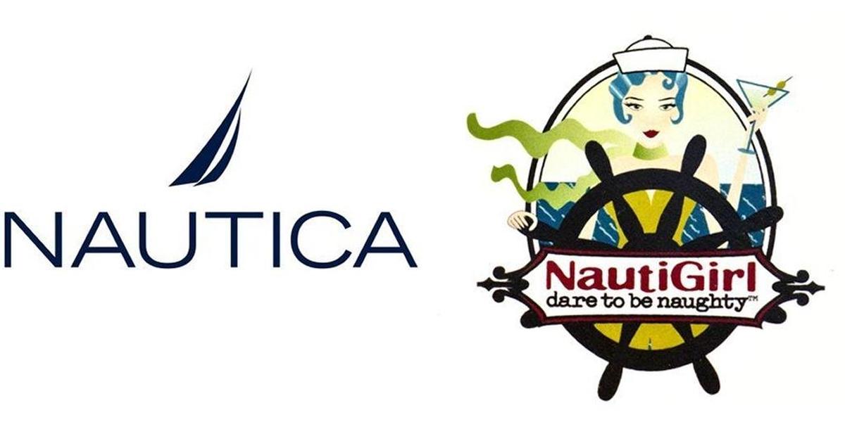 The Nautica logo on the left and the Nautigirl logo on the right. Nautigirl is in a legal battle with Nautica over a trademark issue.