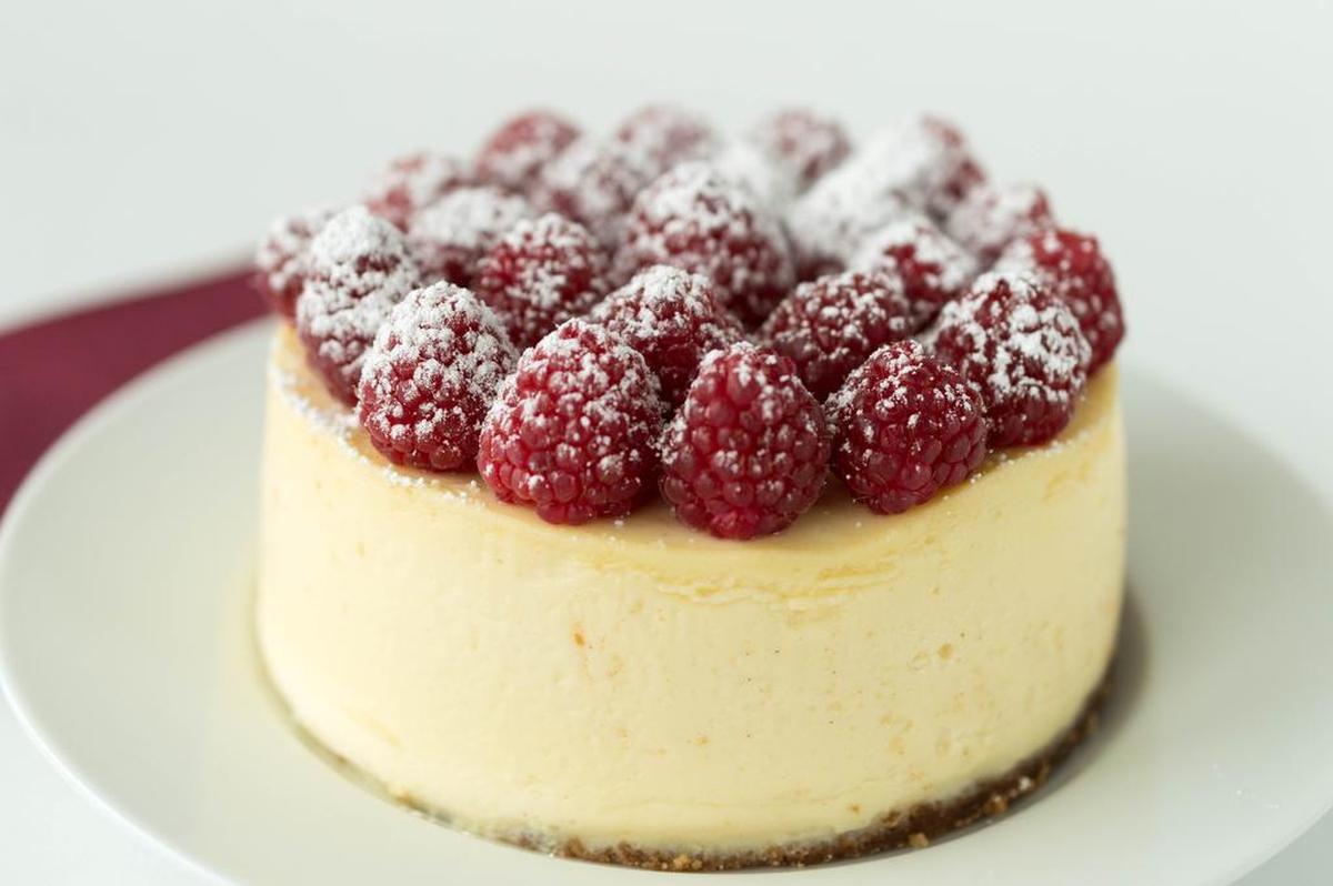 A single-serve raspberry cheesecake from Chuckanut Bay Foods.
