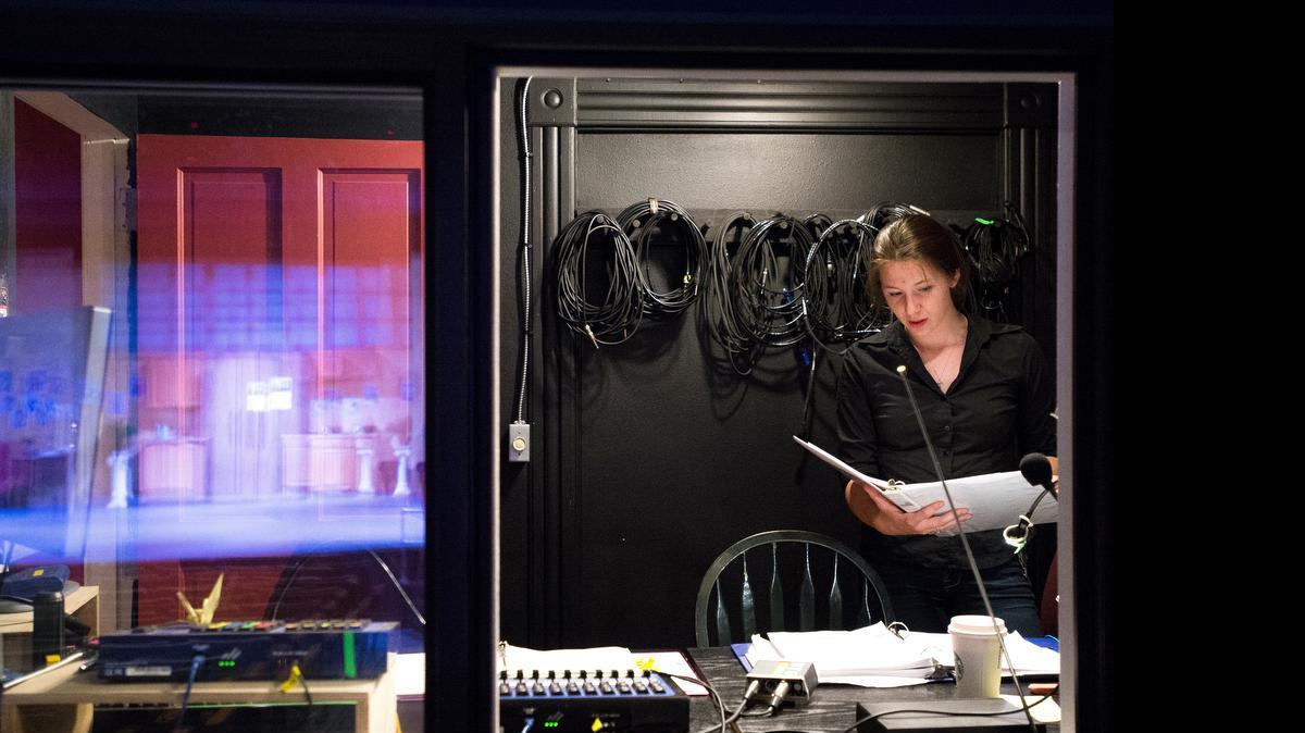 
Anna Crowley, Bellingham High School senior and sound operator for Bellingham Theatre Guild’s “The Drowsy Chaperone,” prepares the sound booth before a performance on Thursday, June 18, at the guild’s playhouse on H Street.
