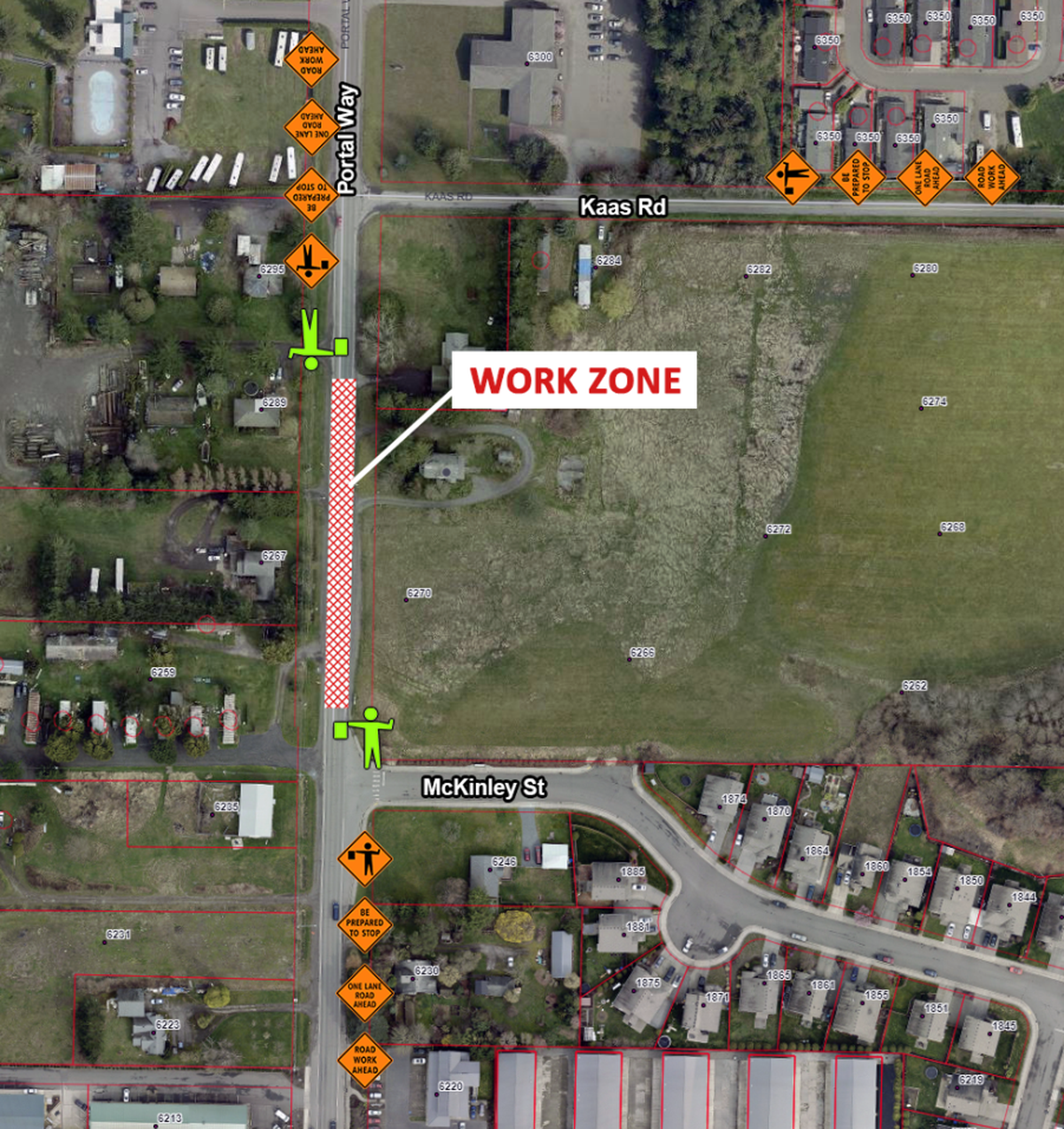 Traffic will be reduced to a single lane on Portal Way between McKinley Street and Kass Road from 7 a.m. to 7 p.m. March 3-4, 2025.