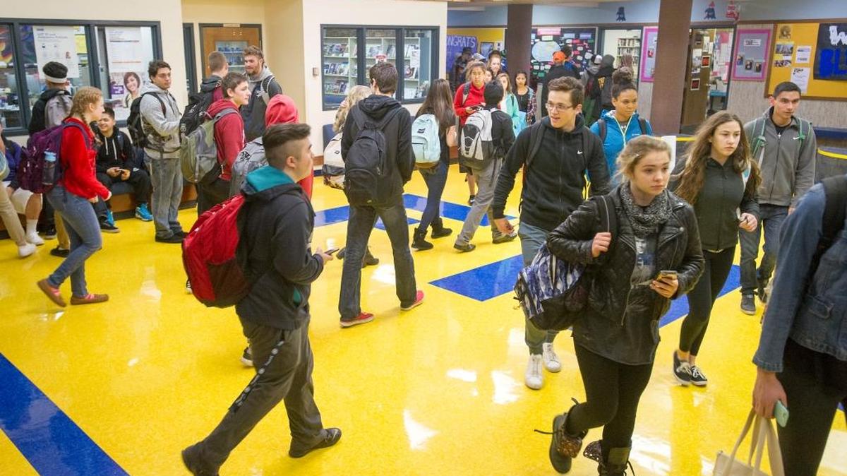 Students change classes at Ferndale High School on Tuesday Dec. 8, 2015. The high school dress code states, in part, that “Attire must be in keeping with the standards of the community and not be disruptive.”