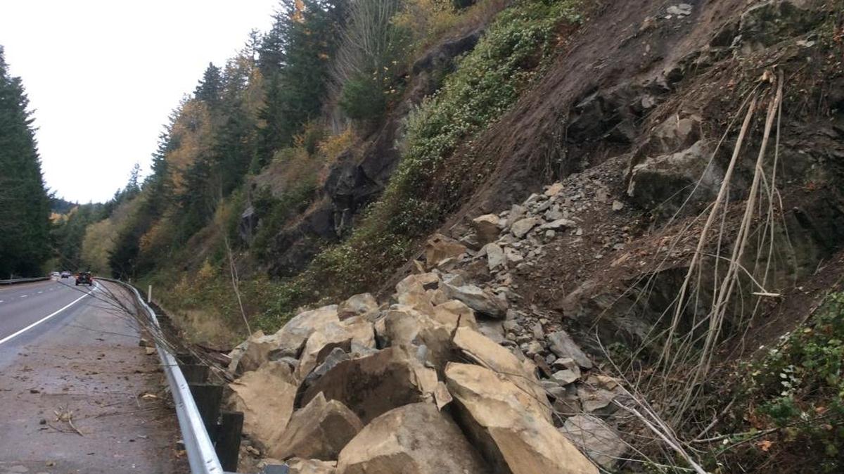 Crews will be working to move these rocks from the catch area on Interstate 5 near the Nulle Road exit on Monday and Tuesday.