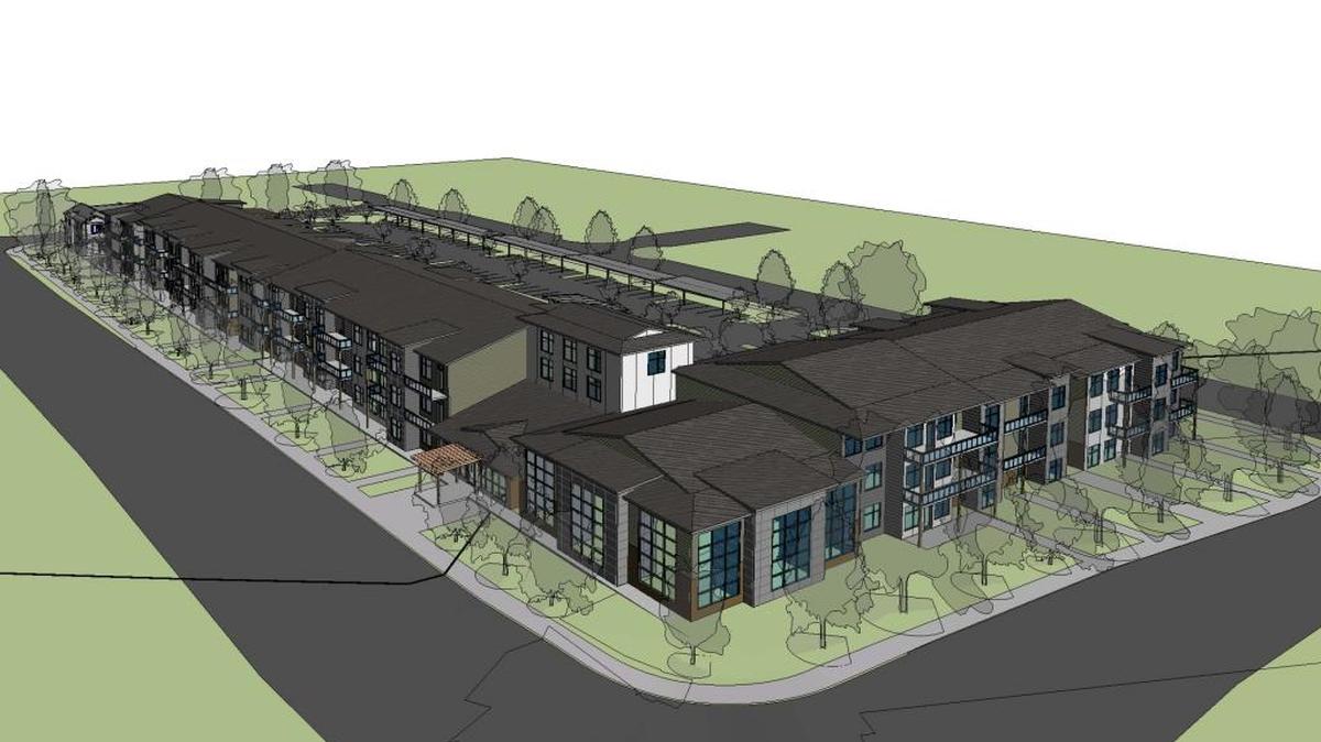 A rendering of the proposed Mahogany Manor, a 134-unit multifamily project that is slated to be built in the Cordata neighborhood just north of Costco.