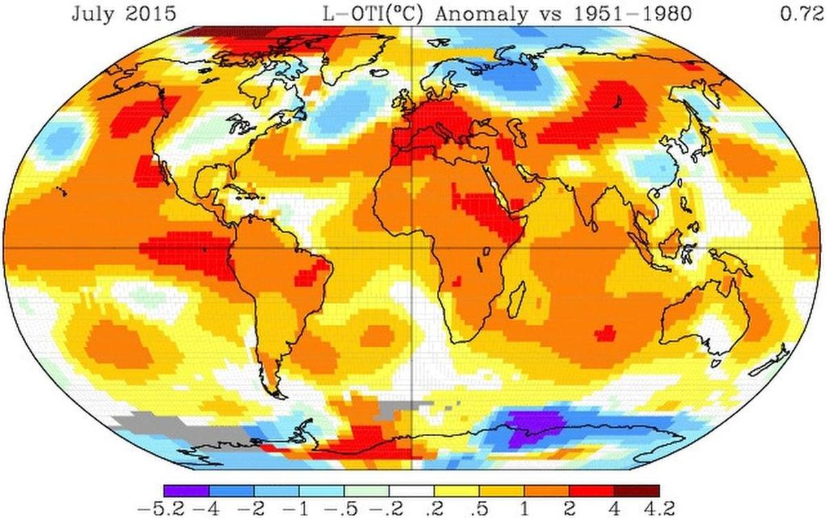 Global average temperatures, July 2015