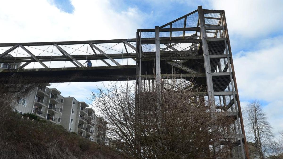 The pedestrian trestle over the railroad at the north end of Boulevard Park in Bellingham on Thursday, Feb. 18, 2016. The city will close the trestle due to rot in the upper beams.