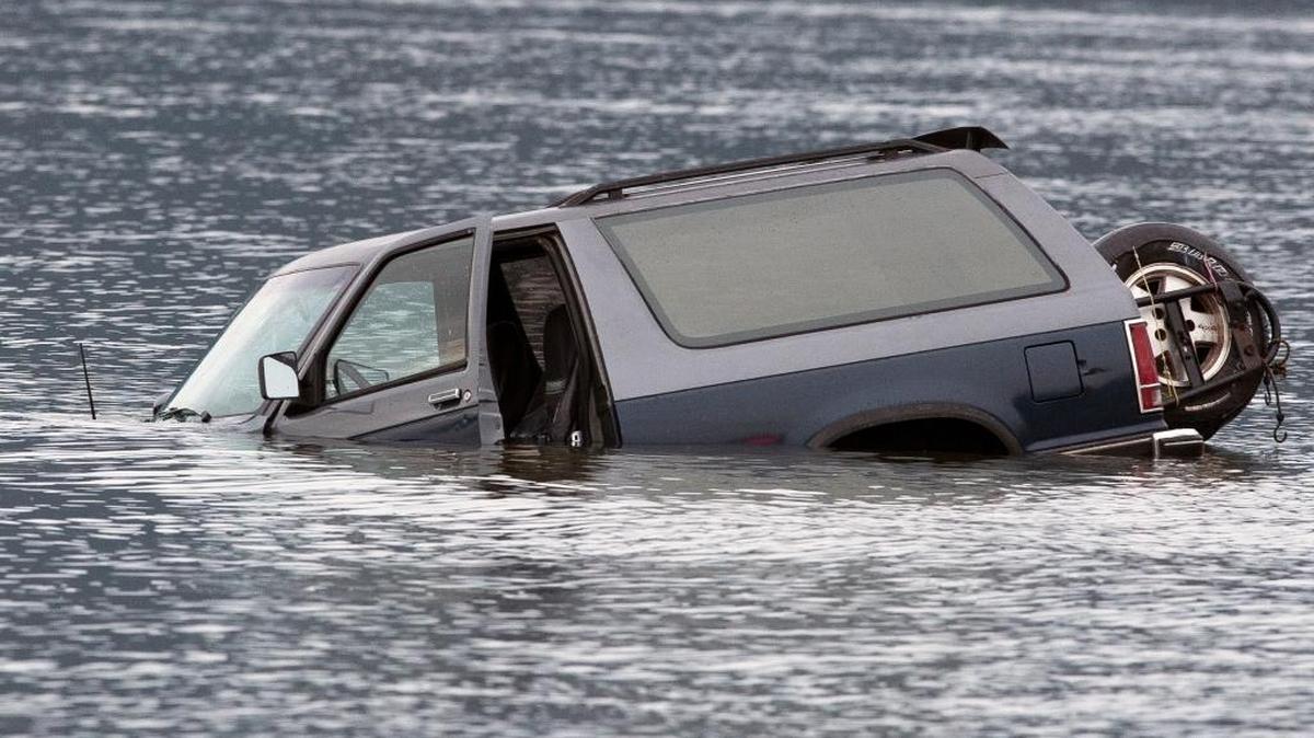 A Chevy Blazer drove off Lummi Shore Road and plunged into the water near Portage Point on Friday afternoon, Nov. 6, 2015. One person was pulled from the wreckage and taken to St. Joseph hospital in critical condition.