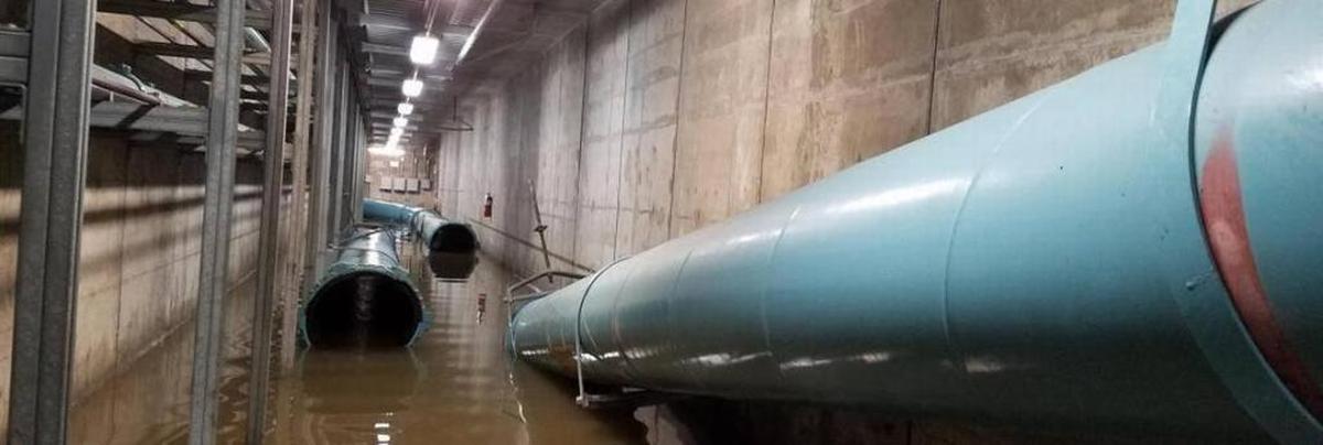A 30-inch pipe carrying wastewater as part of the secondary treatment process broke and fell from the ceiling underground at the Post Point sewage treatment plant on May 6.