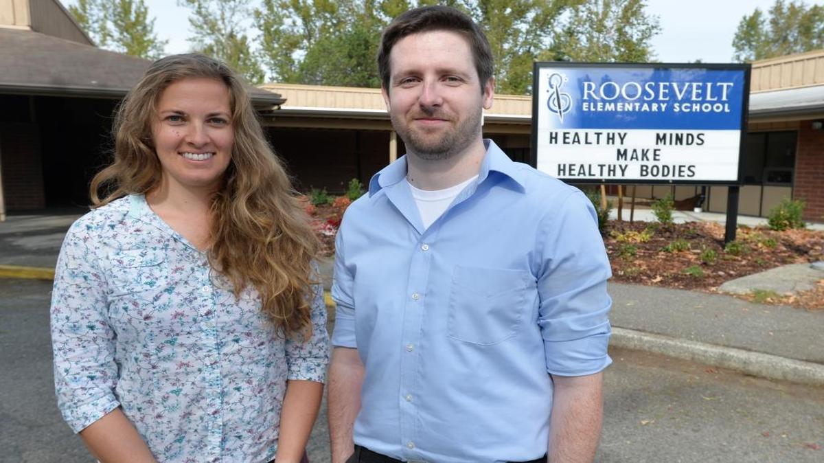 
Sea Mar Community Health counselors Natasha Salemme and Chris Heckert, shown on Sept. 23, 2015, are keeping office hours in three Bellingham public schools, including Roosevelt Elementary. Bellingham schools have added mental health counseling to help students and families.
