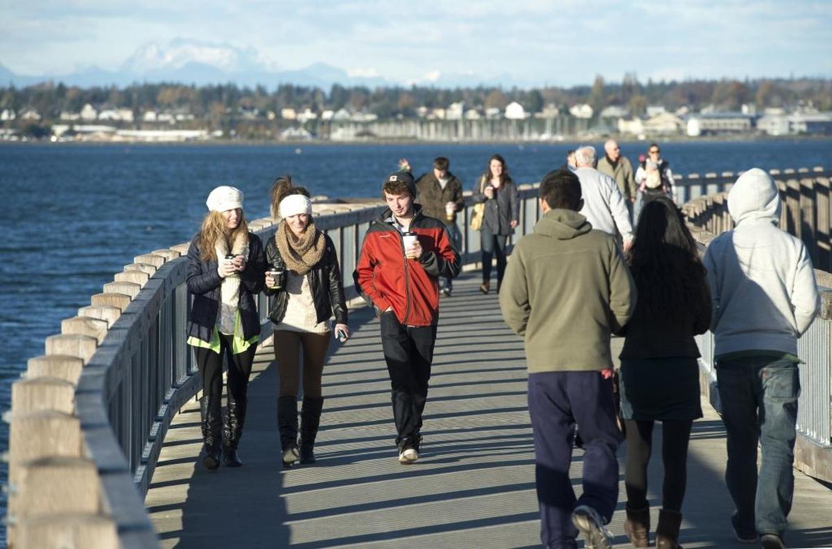 Taylor Dock is packed with pedestrians during a sunny day in November 2014.
