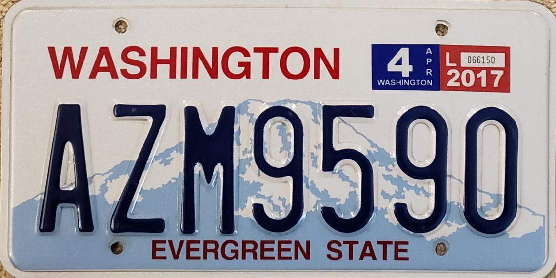 A 2017 Washington state license plate.