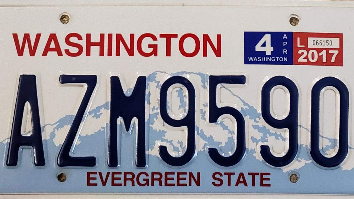 A 2017 Washington state license plate.