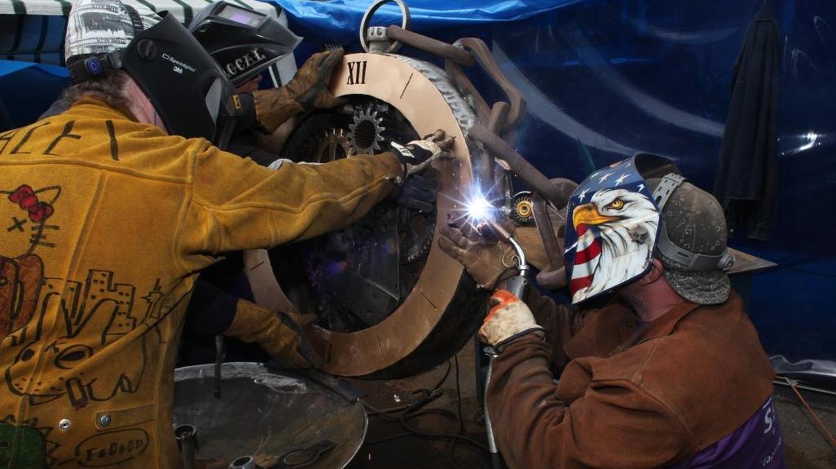 Welders work on a sculpture at Bellingham Technical College’s Welding Rodeo on May 14, 2015. The 2016 Welding Rodeo is scheduled for Friday and Saturday, May 13 and 14, at the college.