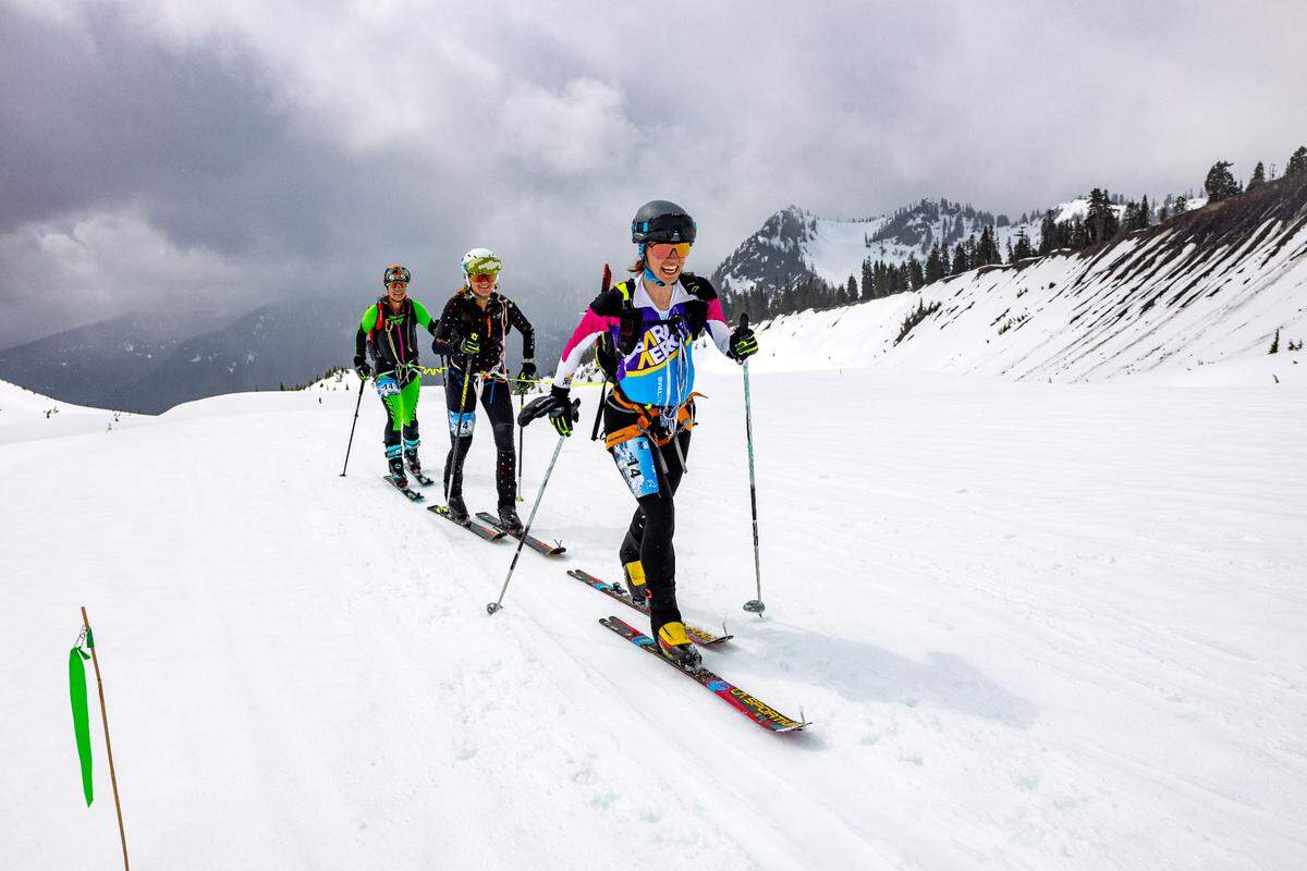 Katarina Kuba, Maya von Wodtke and Jenny Abegg compete in the 2024 Kulshan Randonnée.
