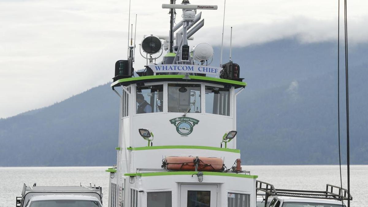 The Whatcom Chief ferry prepares to offload vehicles from Lummi Island at Gooseberry Point on Sept. 18, 2014.

