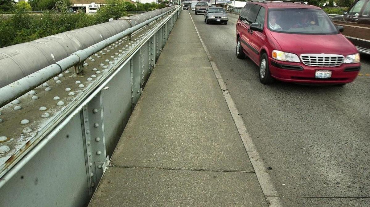 Traffic leaves downtown Ferndale across the Nooksack River on Main Street. The Main Street bridge will be inspect April 11-14, meaning lane closures on Interstate 5 below the bridge.