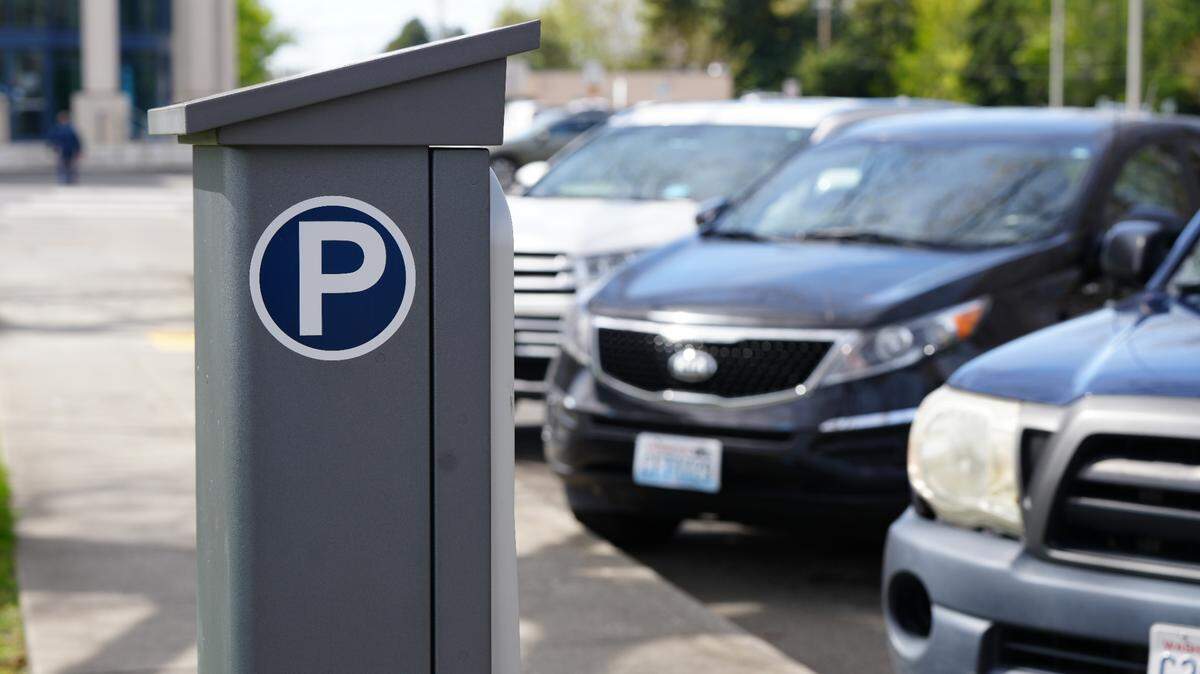 A parking pay station in downtown Bellingham