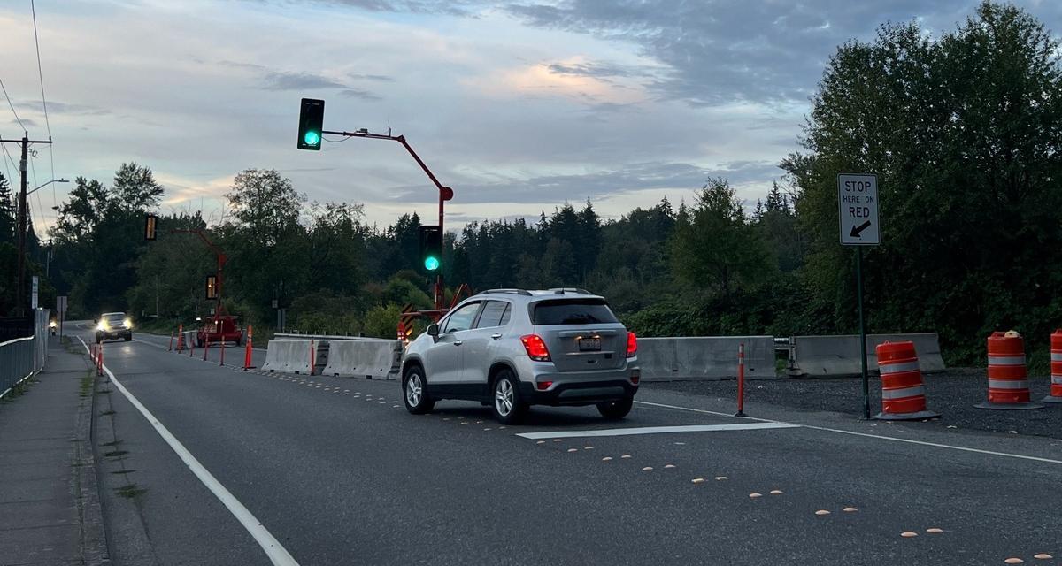Drivers wait to cross the Electric Avenue bridge over the west side of Lake Whatcom in August 2024.