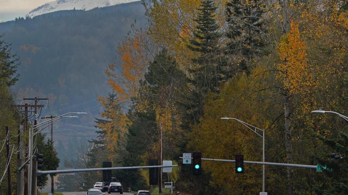 View of Mount Baker overlooking East Bakerview Road and James Street in Bellingham, Nov. 10, 2016.