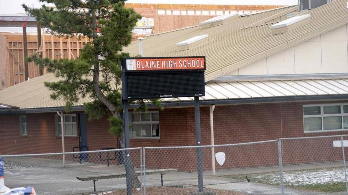 A reader board at Blaine High School is blank as all Blaine schools closed Friday, Feb. 23, after school officials received an apparently credible threat to students and staff on the campus