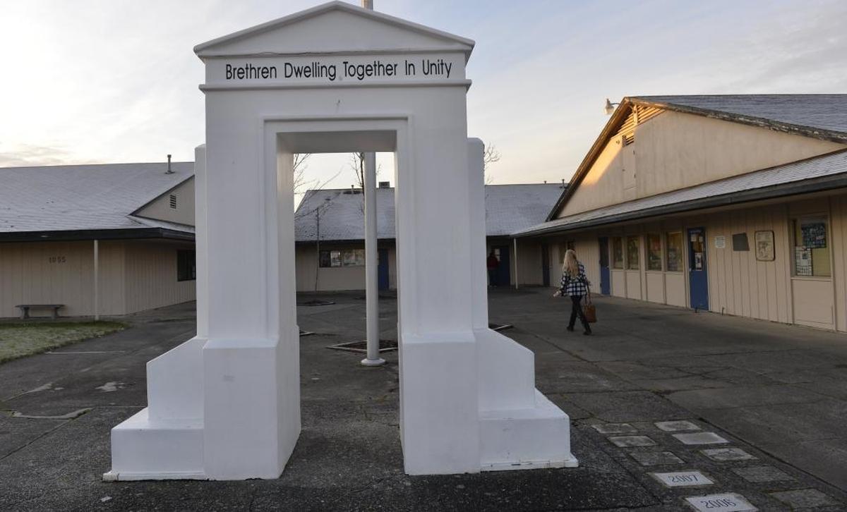 A model of the nearby Peace Arch stands at Blaine High School Jan 21, 2015.