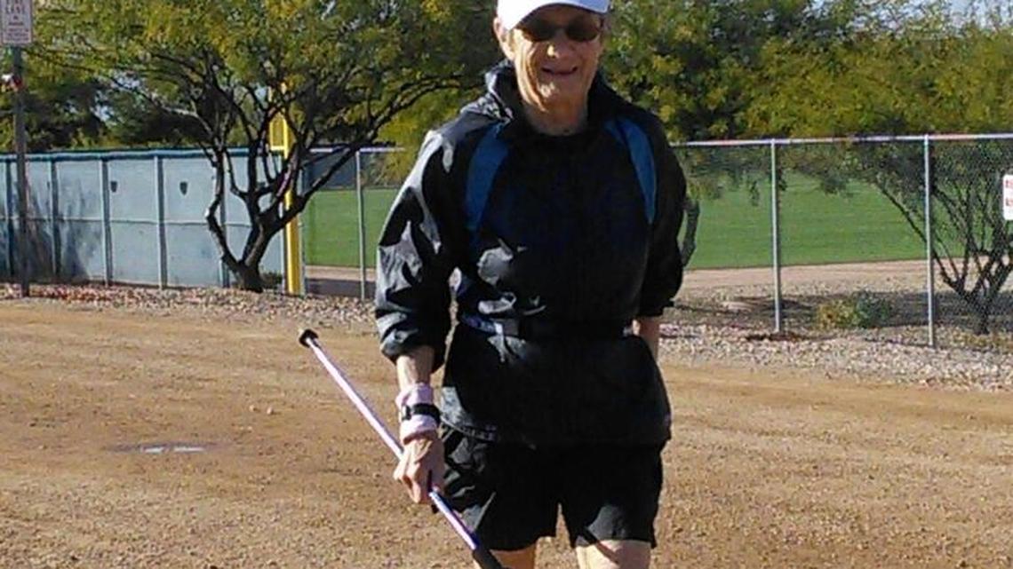 Barb Macklow is shown at the track near Phoenix where she ran 100 miles from Dec. 30, 2016, to Jan. 1, 2017.