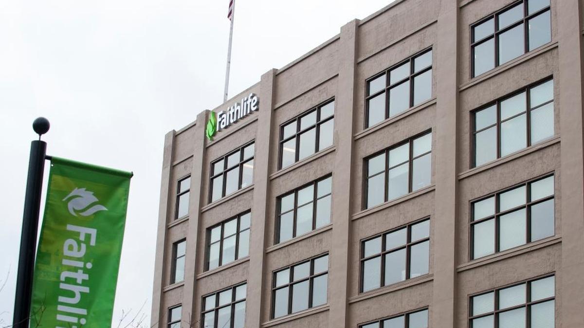 The Flatiron Building, part of Faithlife Corporation’s downtown Bellingham campus, is pictured on Tuesday, Jan. 5. Faithlife laid off about 60 employees on Tuesday.