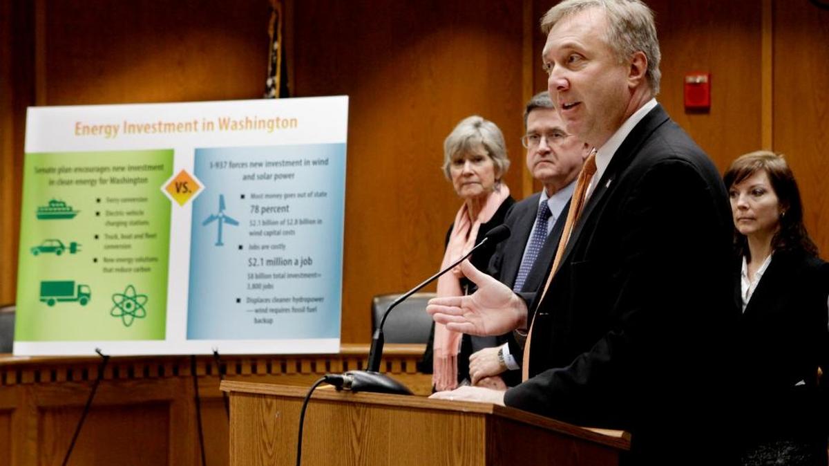Sen. Doug Ericksen, R-Ferndale, discusses an energy plan before the 2015 legislative session in Olympia.