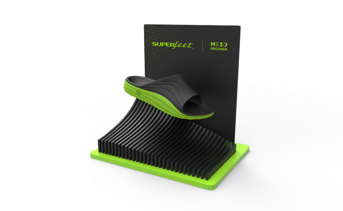 A look at Superfeet’s new recovery sandals for runners. The sandals are custom fit to the individuals’ feet based on data collected by Superfeet’s FitStation.