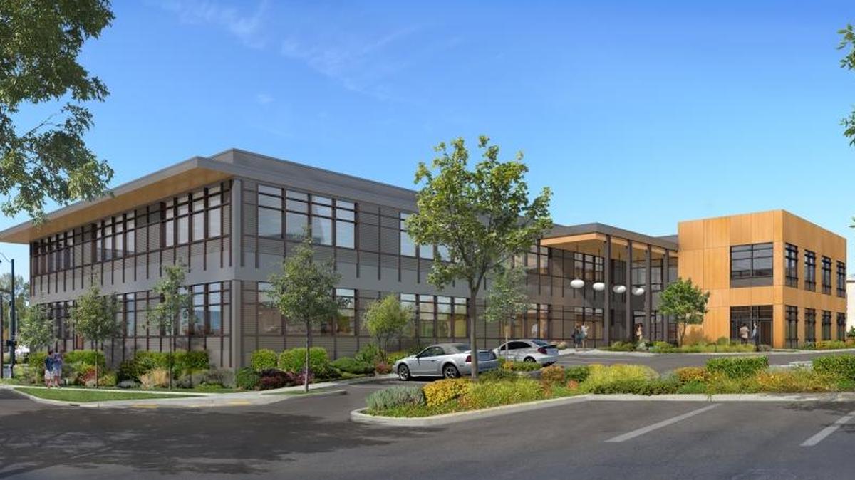 A rendering of what the new office building will look like when it is completed next year in the Barkley district. The 50,000-square-foot building will be near Barkley Boulevard, across the street from the movie theater.