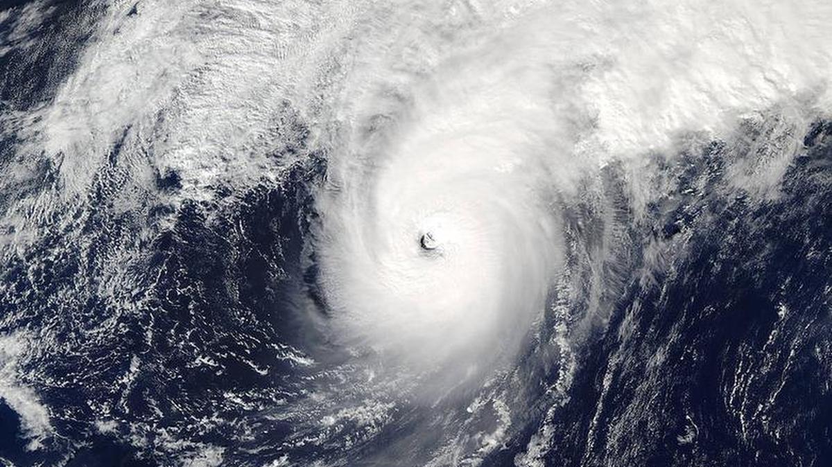 A NASA satellite captured this image of Typhoon Songda early on Wednesday, Oct. 12 as it moved through the Pacific Ocean about 886 miles southeast of Misawa, Japan. Remnants of the storm are projected to bring high winds and heavy rains to the Pacific Northwest this weekend.