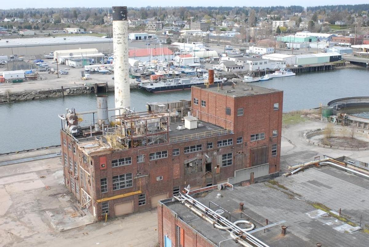The Georgia-Pacific steam plant where unidentified remains were found in 1987 was no longer in use when photographed from the air in 2009.
