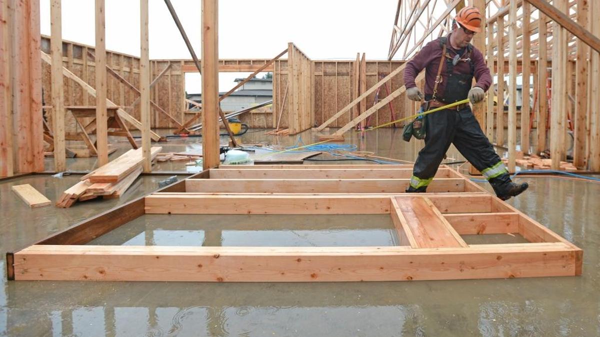 Tiger Construction worker Robert Robison builds walls at the new 10,000-square-foot addition to Blaine Primary School on Thursday, Jan. 21. The additional five classrooms should be finished this summer.