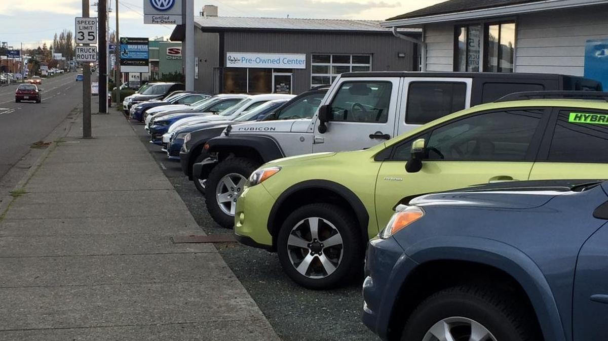 Cars listed for sale along Iowa Street in Bellingham on Nov. 17. New and used car sales jumped 22.6 in the second quarter of 2017, according to data from the Washington State Department of Revenue.