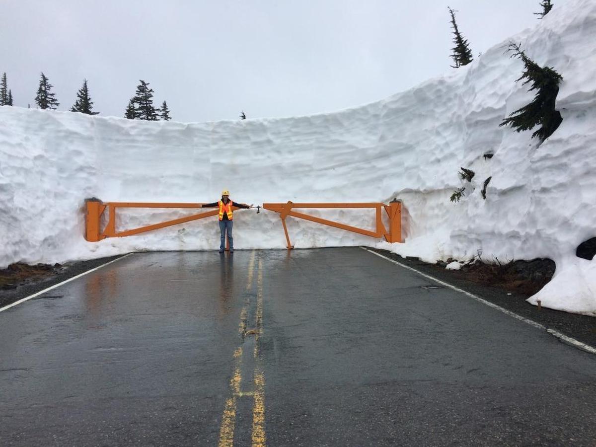 More than 40 feet of snow still sit on top of some areas of Mount Baker Highway as Washington State Department of Transportation crews start clearing the last 2.7 miles of the road up to Artist Point, a jumping-off spot for alpine hikes.