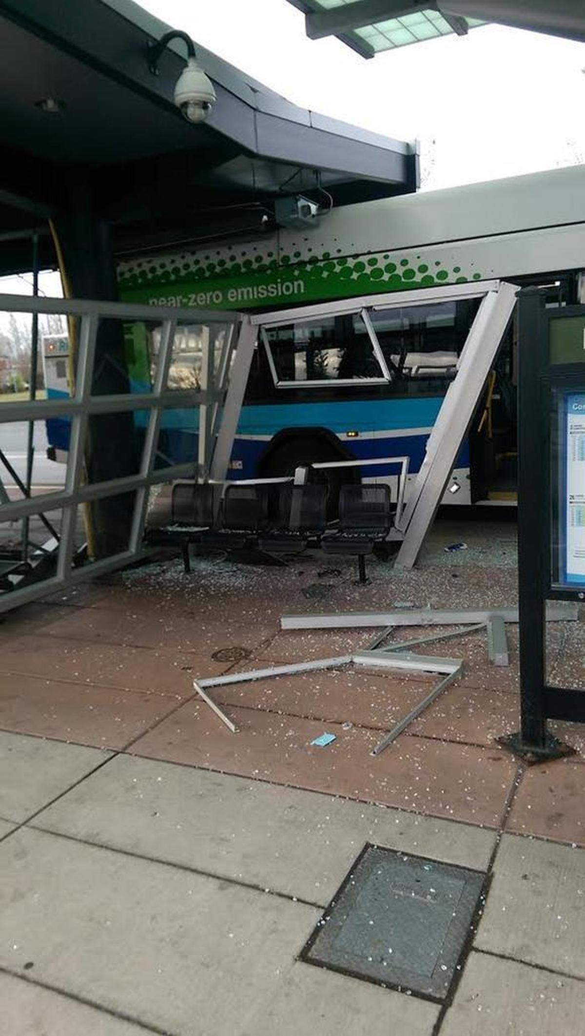 Authorities are investigating what caused this WTA bus to jump the curb at Cordata Station Wednesday morning.