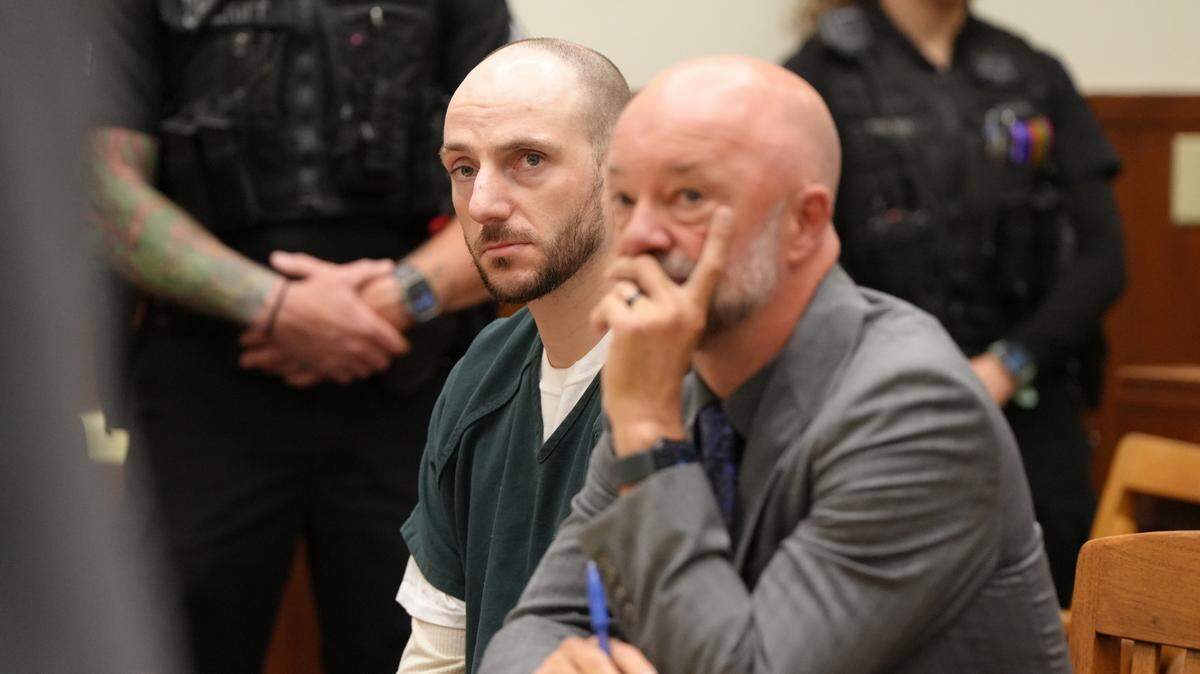 Shilo Aron Englert, 35, appeared in Whatcom County Superior Court next to his defense attorney, Ryan Swinburnson, on Monday, July 1, 2024, for a sentencing hearing after pleading guilty to one count of second-degree manslaughter on June 12, in Bellingham, Wash. On Feb. 8, 2022, Englert fatally shot 31-year-old Kasaundra “Kassy” May Booker.