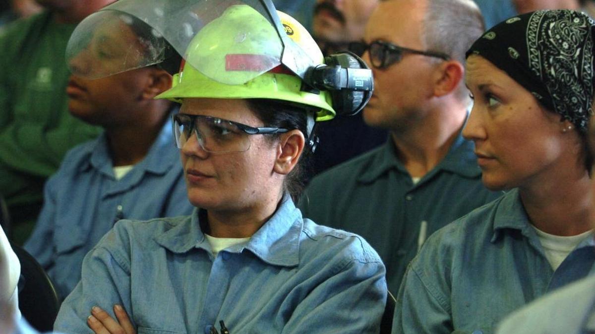 Alcoa Intalco Works employees listen to BPA administrator Steve Wright's visit to the aluminum smelter west of Ferndale on Sept. 29, 2008. As many as 465 Intalco employees could be laid off starting mid-January 2016.