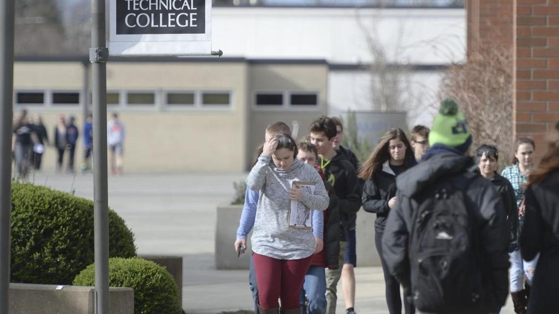 Student walk across the Bellingham Technical College campus Feb. 18, 2016. The college’s faculty could begin striking on Wednesday, Sept. 27, 2016, if union negotiations do not come to a resolution by the end of Tuesday.