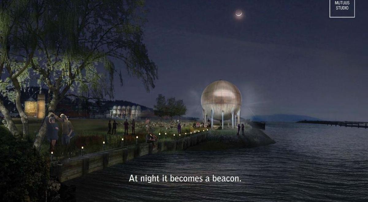 The “acid ball” will be moved to a new waterfront park, called Waypoint Park. Mutuus Studio of Burien will embellish it with beads to create a glowing beacon of light.