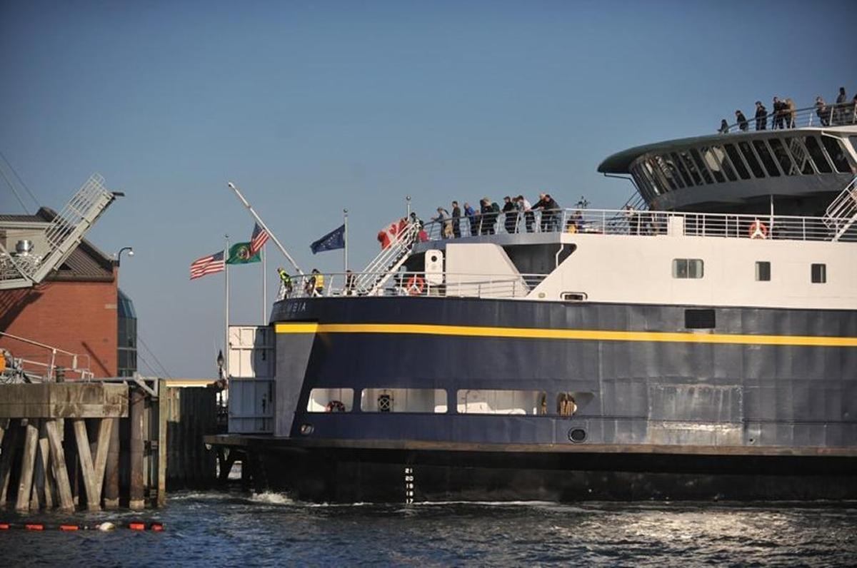 The Alaska Marine Highway ferry Columbia arrives at the Bellingham Cruise Terminal in 2010. A strike by the Inlandboatman’s Union of the Pacific has forced the Alaska Marine Highway System to cancel all ferry trips, including those to the Bellingham Cruise Terminal in Fairhaven, until further notice.