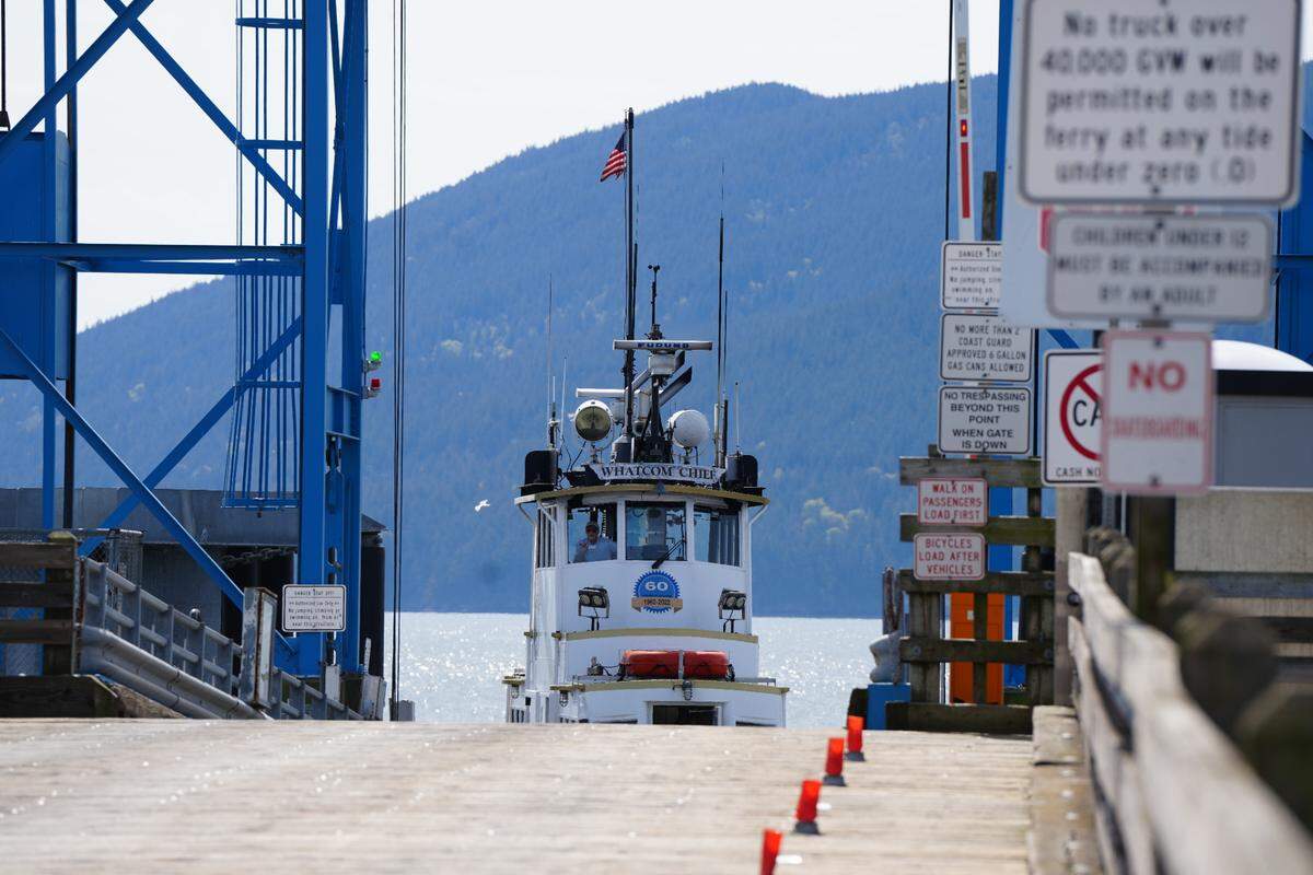 The Whatcom Chief prepares to transport vehicles to Lummi Island from the Lummi Nation mainland in 2024.