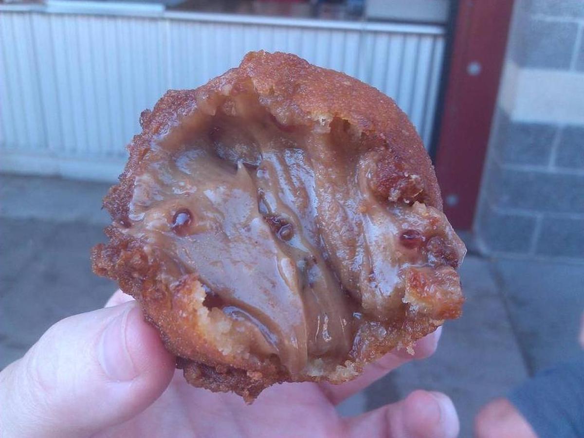 A ball of peanut butter, in batter, and fried during the 2014 Washington State Fair. 