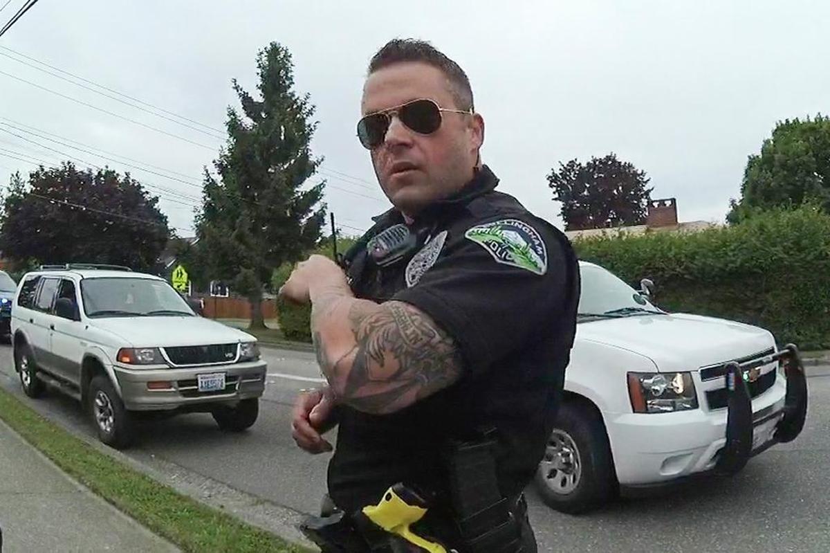 A frame grab of Bellingham Police Cpl. Brooks Laughlin pulled from police body camera footage filmed on Tuesday, June 20, 2017.