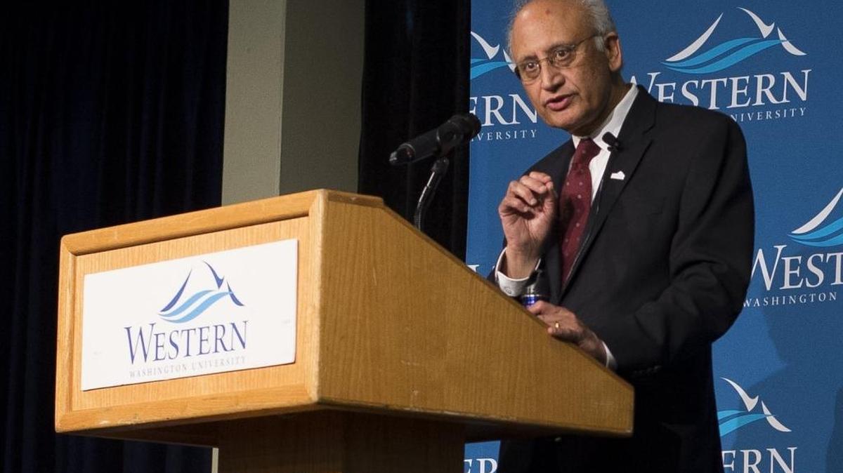 Sabah Randhawa speaks to an audience of Western Washington University students and faculty at a campus forum in Viking Union pril 5. The university’s board of trustees unanimously approved a contract Tuesday, May 10, to hire Randhawa as university president.