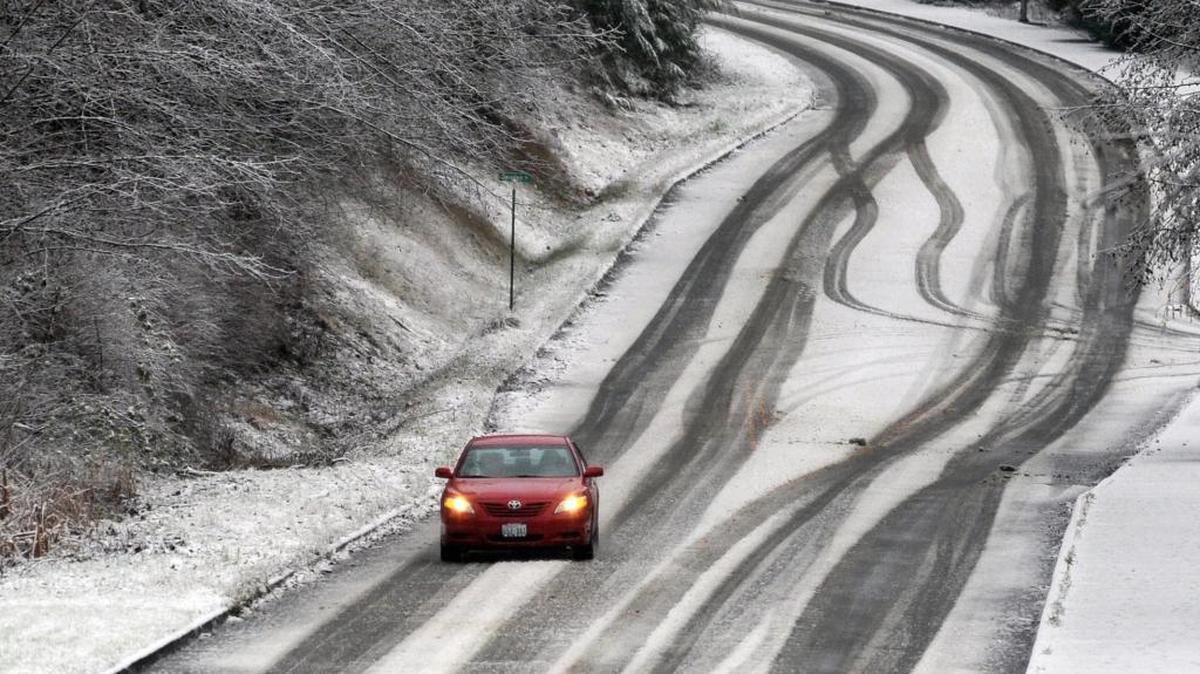 Yew Street off of Lakeway Drive in Bellingham can be tricky to drive when it snows.