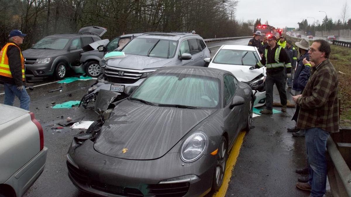 Multiple vehicle crash south of Iowa Street exit on I-5 northbound, Monday morning Jan. 8, 2018, in Bellingham.